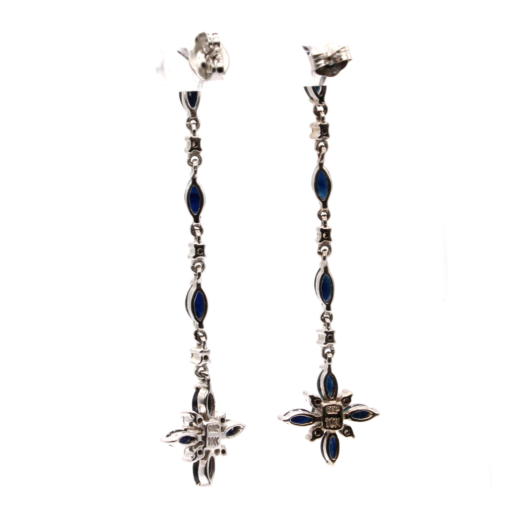 10k White Gold Dark Sapphire and Diamond Drop Dangle Earrings