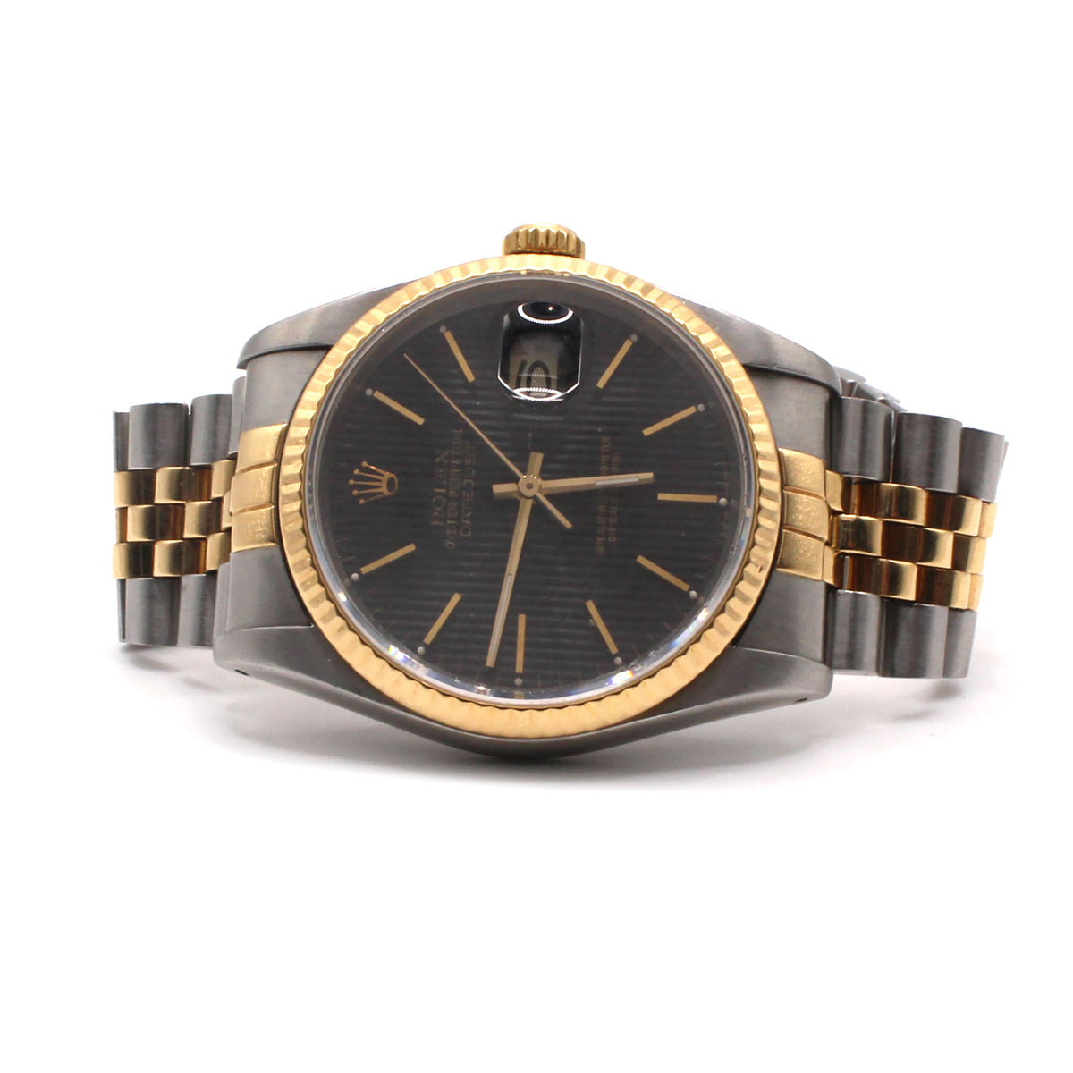 Rolex Two Tone Yellow Gold Datejust 36mm Black Tapestry  Dial